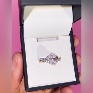 Elegant Halo Engagement Ring Size 5.5 – Silver & Blue Accent Stones